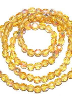 CZ269 Honey AB Golden Yellow 4mm Fire-Polished Faceted Round Czech Glass 16"